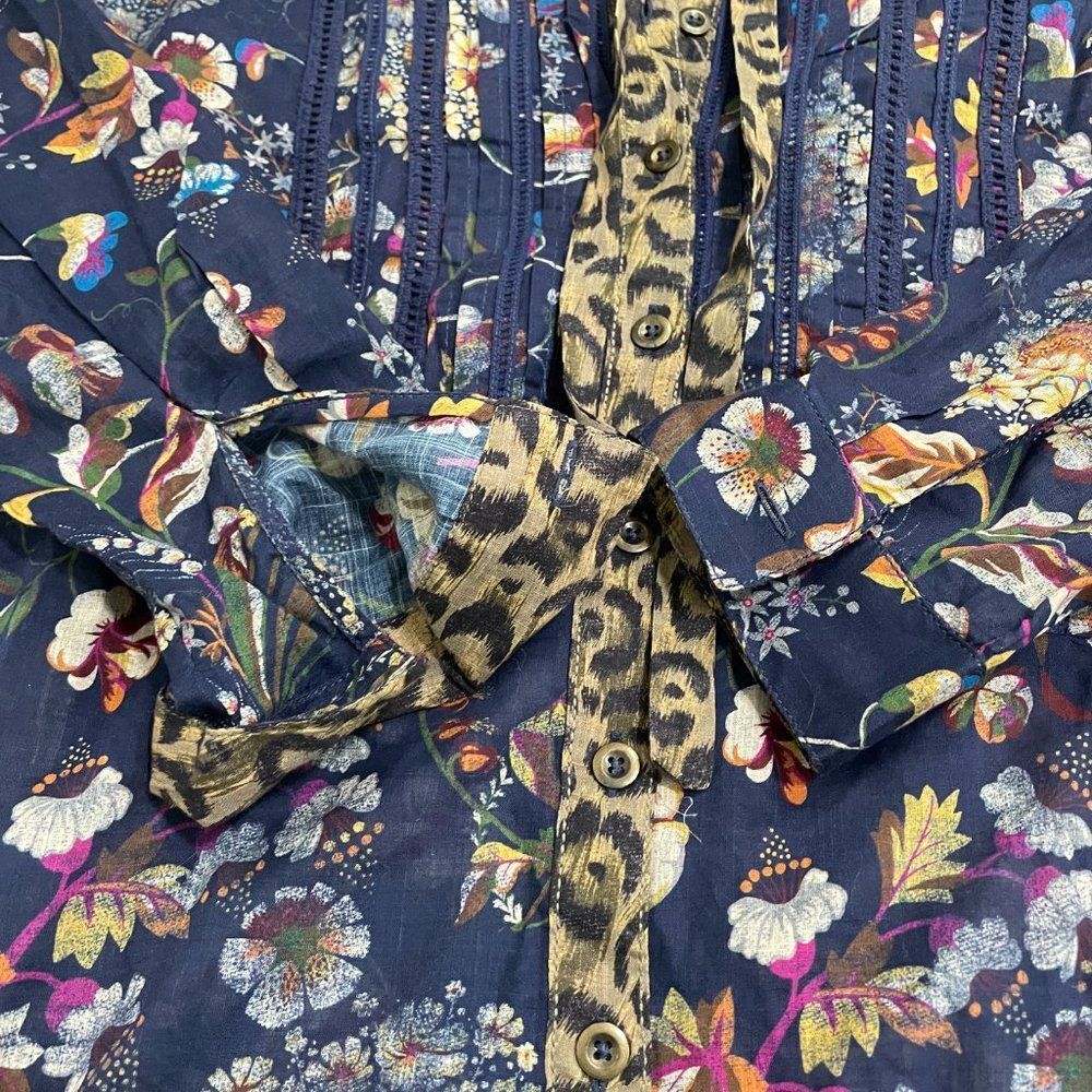 Women Anthropologie Pilcro Ladder Lace Floral Tunic Blouse in Navy Blue Small - Picture 5 of 14